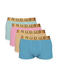 Yellow, Pink, Mint and Blue NUDUS Men's Bamboo Trunks - Double Pouch - Pack of 4 - Gift Box