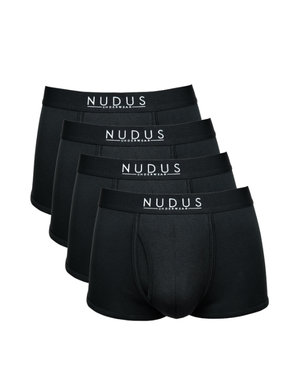 ALL BLACK NUDUS Men's Bamboo Trunks - Fly Opening - Pack of 4 - Gift Box