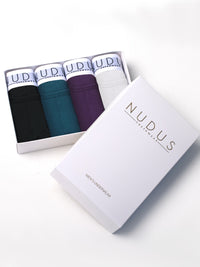 White, Turquoise, Purple and Black NUDUS Men's Bamboo Trunks - Fly Opening - Pack of 4 - Gift Box
