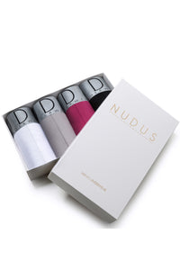 White, Gray, Purple, Black NUDUS Men's Cotton Trunks - Pack of 4 - Gift Box