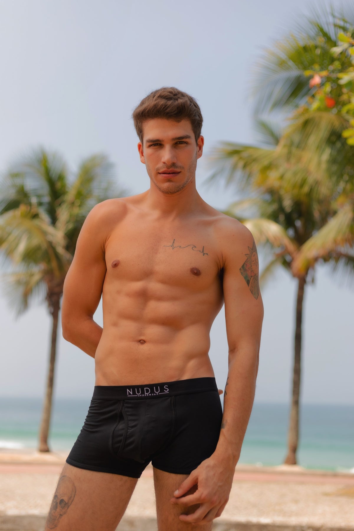 ALL BLACK NUDUS Men's Bamboo Trunks - Fly Opening - Pack of 4 - Gift Box