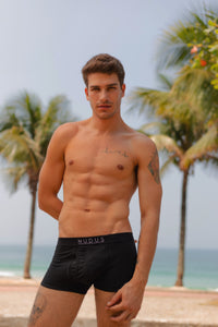 ALL BLACK NUDUS Men's Bamboo Trunks - Fly Opening - Pack of 4 - Gift Box