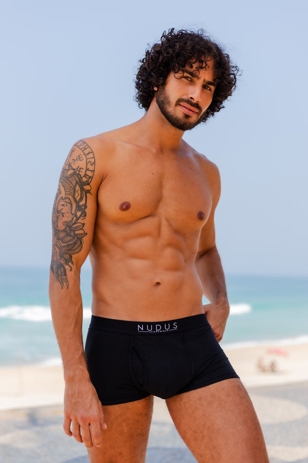ALL BLACK NUDUS Men's Bamboo Trunks - Fly Opening - Pack of 4 - Gift Box