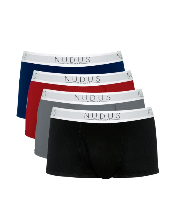 Gray, Cherry, Navy blue and Black NUDUS Men's Bamboo Trunks - Fly Opening - Pack of 4 - Gift Box