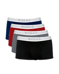 Gray, Cherry, Navy blue and Black NUDUS Men's Bamboo Trunks - Fly Opening - Pack of 4 - Gift Box