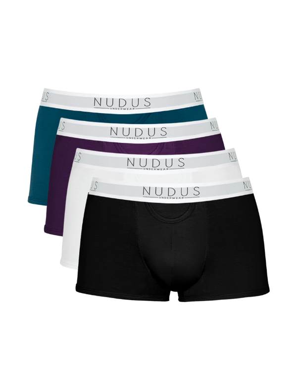 White, Turquoise, Purple and Black NUDUS Men's Bamboo Trunks - Fly Opening - Pack of 4 - Gift Box