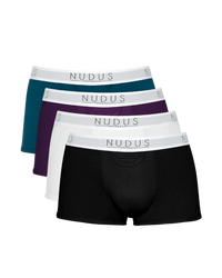 White, Turquoise, Purple and Black NUDUS Men's Bamboo Trunks - Fly Opening - Pack of 4 - Gift Box