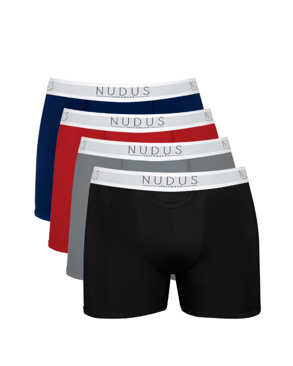 NUDUS Men's Bamboo Boxer Briefs - Fly Opening - Pack of 4 - Gift Box