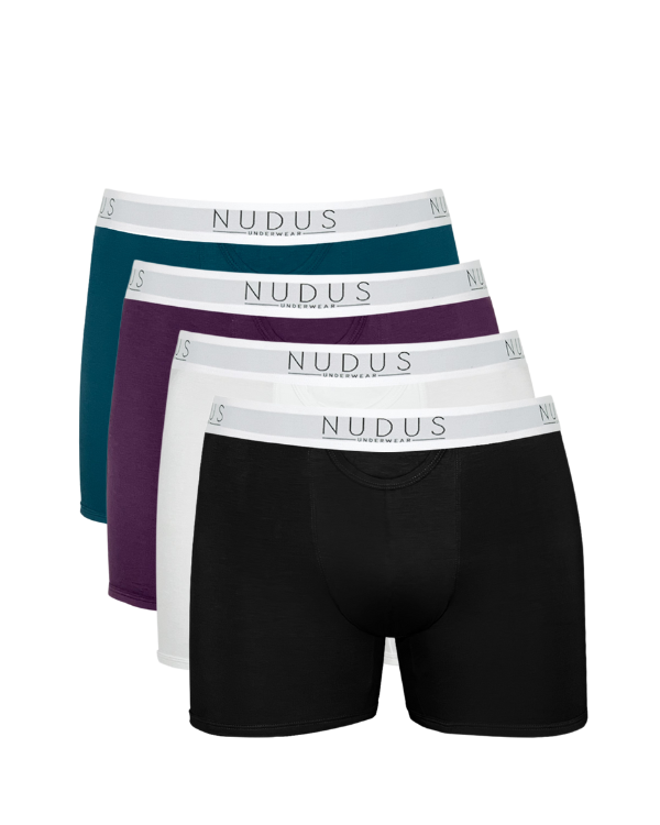 NUDUS Men's Bamboo Boxer Briefs - Fly Opening - Pack of 4 - Gift Box