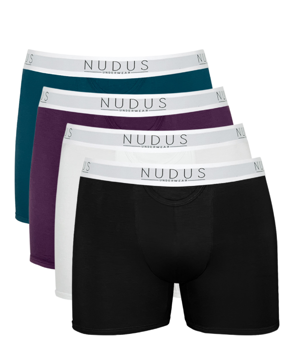 NUDUS Men's Bamboo Boxer Briefs - Fly Opening - Pack of 4 - Gift Box