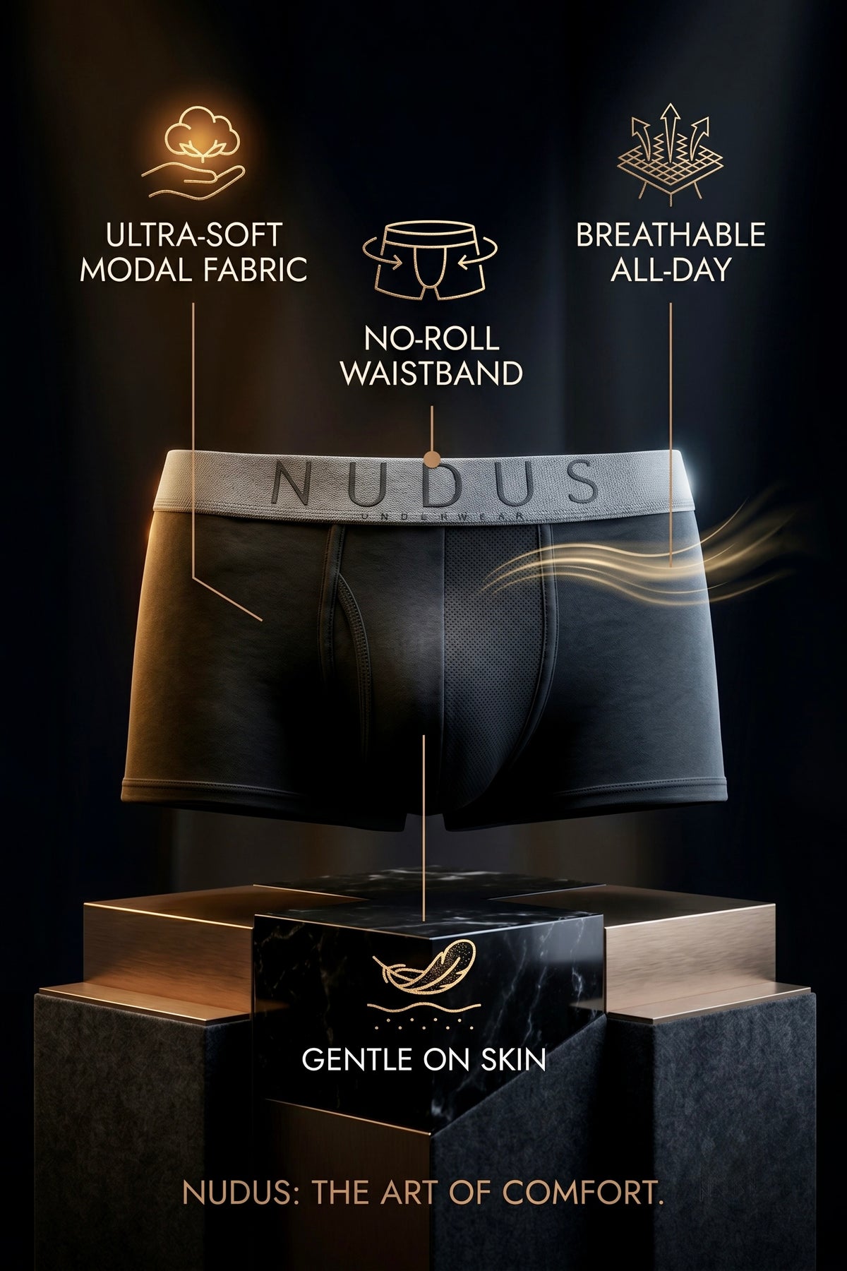 NUDUS Men's Modal Trunks - Fly Opening - Pack of 4 - Gift Box