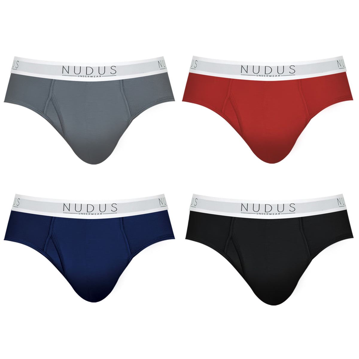 NUDUS Men's Bamboo Briefs - Fly Opening - Pack of 4 - Gift Box