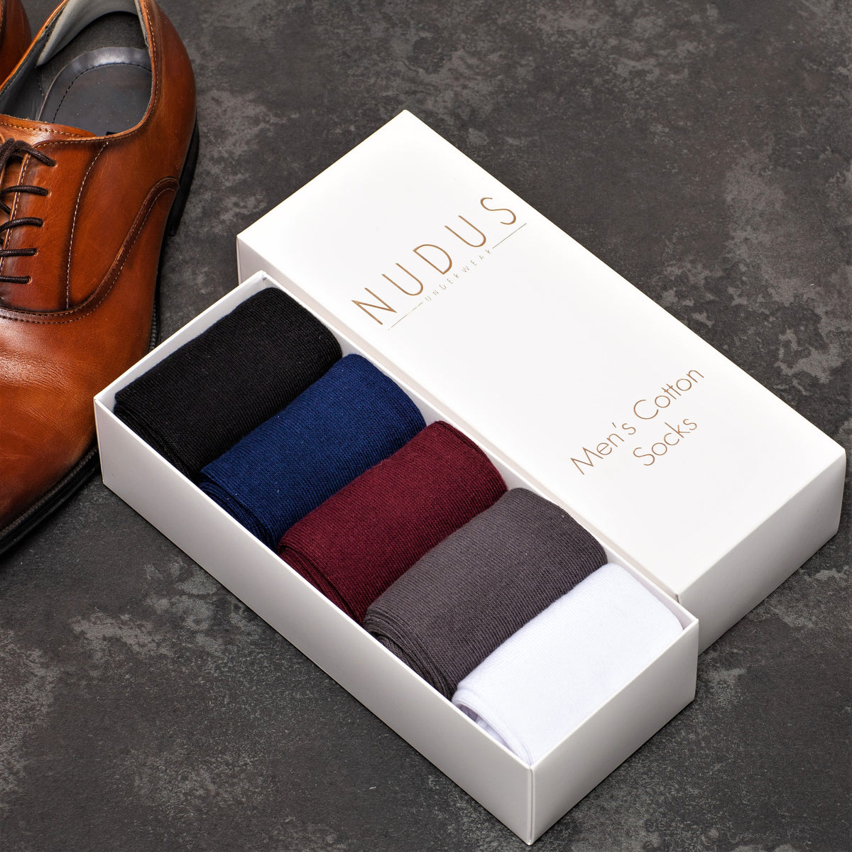 NUDUS Men’s Cotton Dress Socks 5-Pair Gift Box