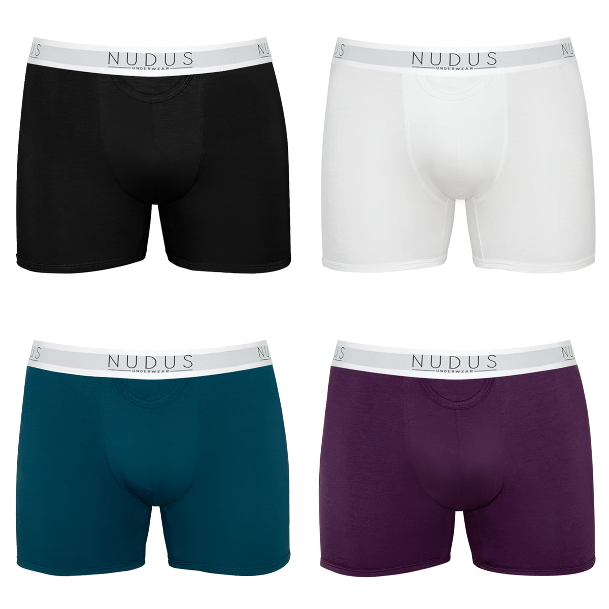 NUDUS Men's Bamboo Boxer Briefs - Fly Opening - Pack of 4 - Gift Box