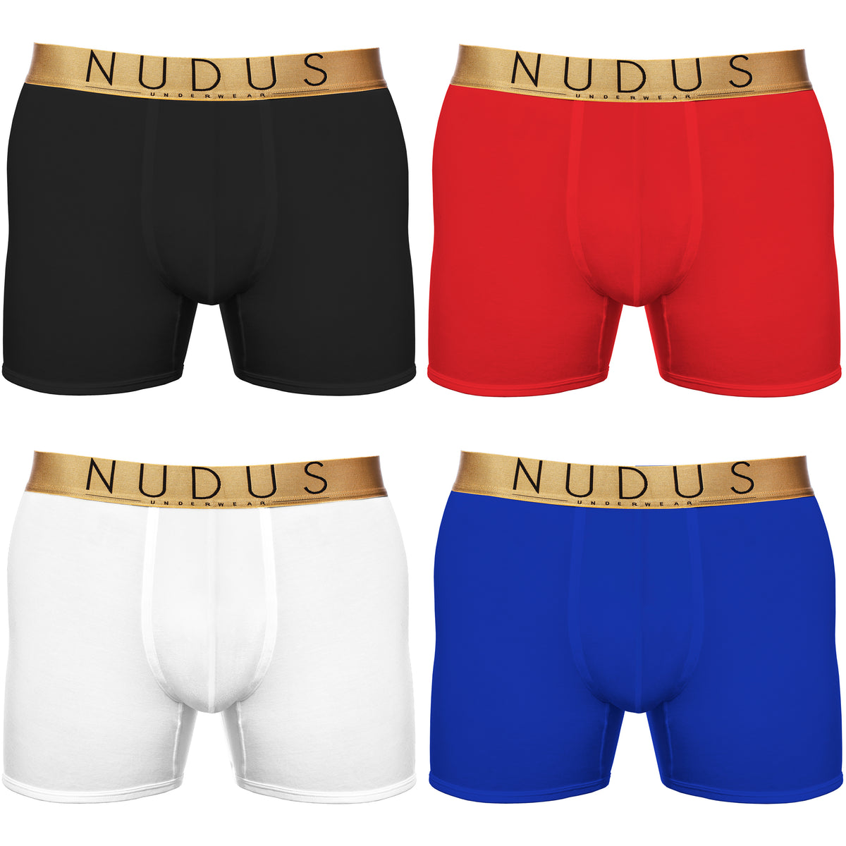 NUDUS Men's Bamboo Boxer Briefs - Double Pouch - Pack of 4 - Gift Box